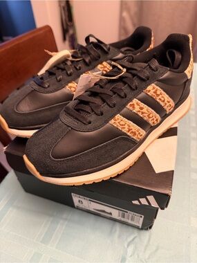 adidas Black Low-Top Sneakers with Leopard-Print Stripes